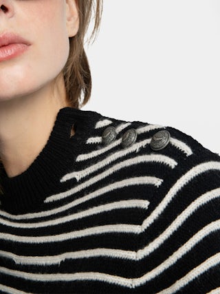 Pull Spiky - Pull marin rayé avec boutons ailes.