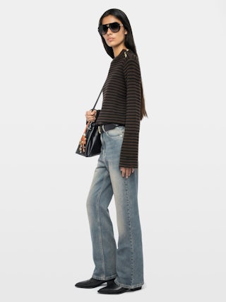 Pull Spiky - Pull marin rayé avec boutons ailes.