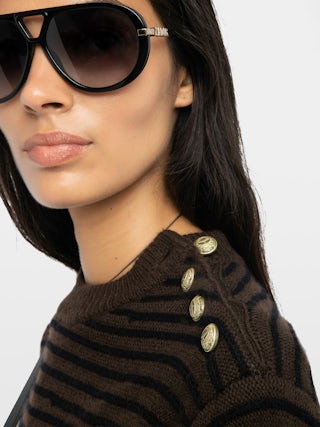 Pull Spiky - Pull marin rayé avec boutons ailes.