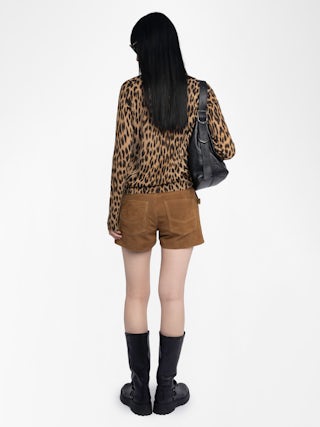 Rivy 100% Cashmere Jumper - V-neck long-sleeved jumper with all-over leopard print.