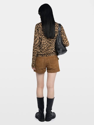 Rivy Cashmere Sweater - V-neck long-sleeved sweater with all-over leopard print.