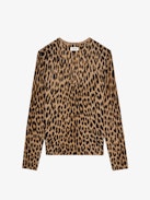 Pull Rivy 100% Cachemire - Pull col V à manches longues imprimé léopard intégral.