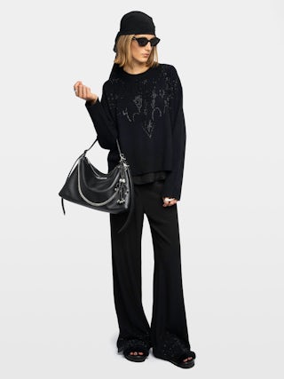 Markuz Cashmere Sweater - Round neck sweater with western rhinestones on the front and back.