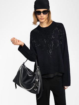 Markuz Cashmere Sweater - Round neck sweater with western rhinestones on the front and back.