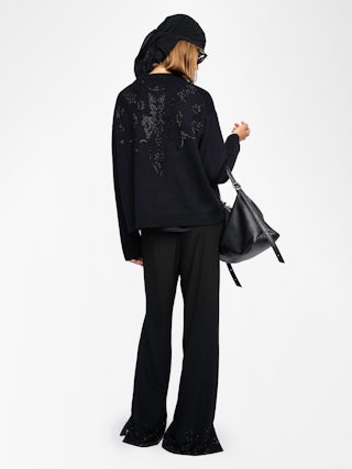 Markuz Cashmere Sweater - Round neck sweater with western rhinestones on the front and back.