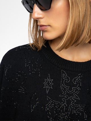 Markuz Cashmere Sweater - Round neck sweater with western rhinestones on the front and back.