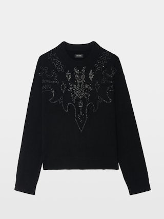Markuz Cashmere Sweater - Round neck sweater with western rhinestones on the front and back.