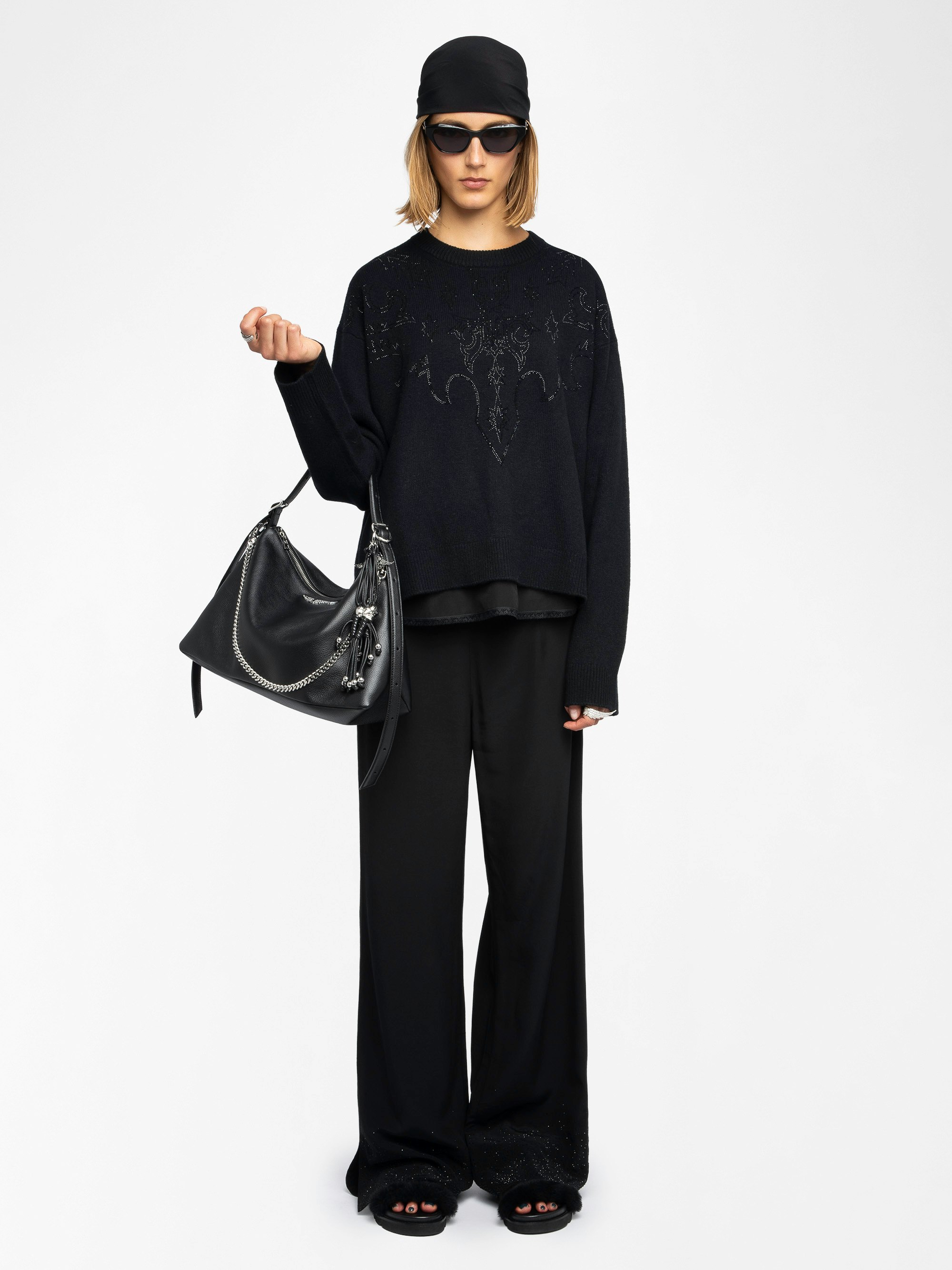 Markuz Jumper 100% Cashmere - Round neck jumper with western rhinestones on the front and back.