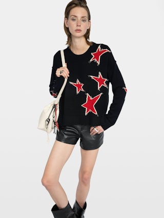 Markuz Jumper 100% Cashmere - Round neck jumper with star worn effect.