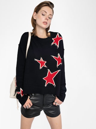 Markuz Jumper 100% Cashmere - Round neck jumper with star worn effect.