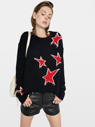 Markuz Jumper 100% Cashmere - Round neck jumper with star worn effect.