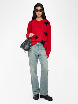 Markuz Cashmere Sweater - Round neck sweater with used-effect stars.