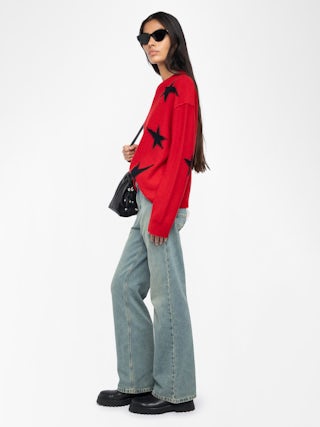 Markuz Cashmere Sweater - Round neck sweater with used-effect stars.