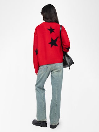 Markuz Cashmere Sweater - Round neck sweater with used-effect stars.