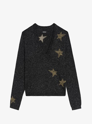 Rivyl Jumper - Luxury V-neck jumper with lurex intarsia stars.