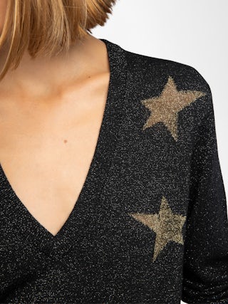 Rivyl Jumper - Luxury V-neck jumper with lurex intarsia stars.