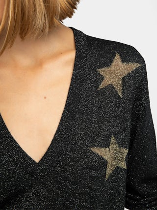 Pull Rivy - Pull col v luxe avec étoiles intarsia lurex.