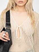 Jumper Rany - Crochet sweater with metallic wing clasp and rhinestones.