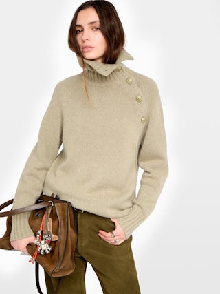 Maglione Mora 100% Cashmere - Maglione a collo alto con apertura del collo con bottoni.