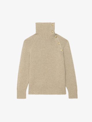 Pull Mora 100% Cachemire - Pull col montant avec ouvertures col boutons ailes.