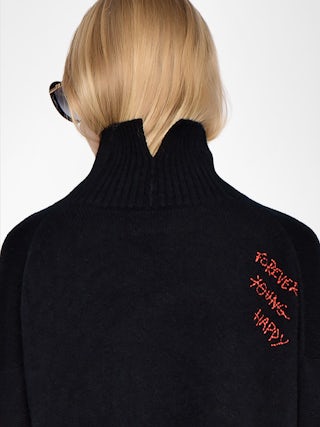 Bleeza Cashmere Sweater - High-neck sweater with worn effect and intarsia.