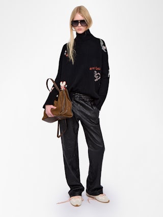 Bleeza Cashmere Sweater - High-neck sweater with worn effect and intarsia.