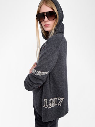 Pullover Markyz 100% Kaschmir - Pullover mit Kapuze mit Intarsien und Stickereien.