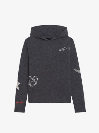 Pullover Markyz 100% Kaschmir - Pullover mit Kapuze mit Intarsien und Stickereien.