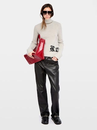 Maglione Nalma 100% Lana Merino - Maglione a collo alto con intarsio rock sul davanti.