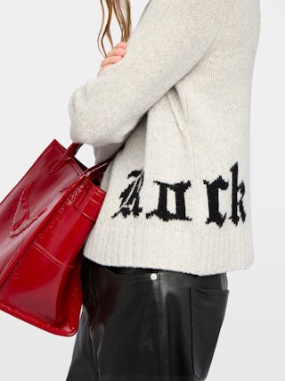 Nalma Merino Wool Sweater - High-neck sweater with rock intarsia on front.