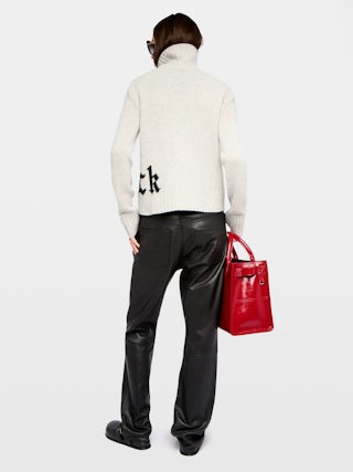 Nalma Merino Wool Sweater - High-neck sweater with rock intarsia on front.