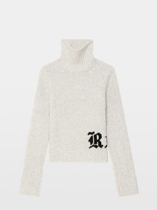 Maglione Nalma 100% Lana Merino - Maglione a collo alto con intarsio rock sul davanti.