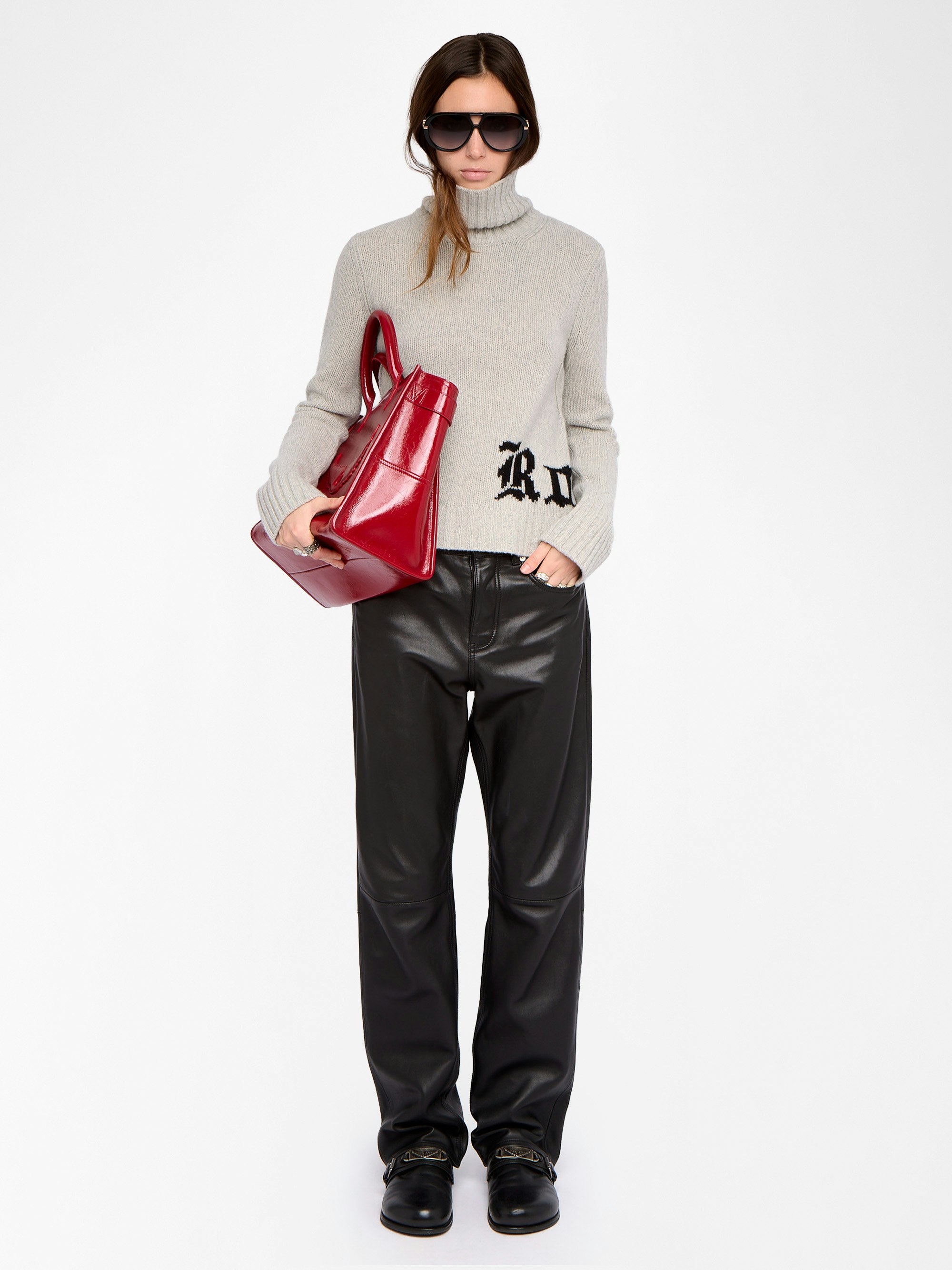 Nalma Jumper 100% Merino Wool - High-neck jumper with rock intarsia on front.