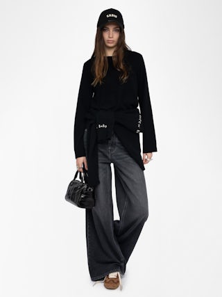 Pull Cara - Pull col rond avec patch en cuir.