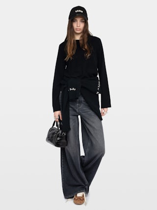 Jumper Cara - Round neck jumper with leather patch.