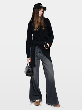 Pull Cara - Pull col rond avec patch en cuir.