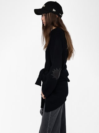 Pull Cara - Pull col rond avec patch en cuir.