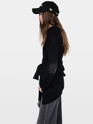 Pull Cara - Pull col rond avec patch en cuir.