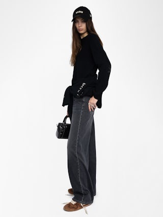 Pull Cara - Pull col rond avec patch en cuir.