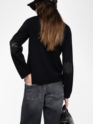 Pull Cara - Pull col rond avec patch en cuir.