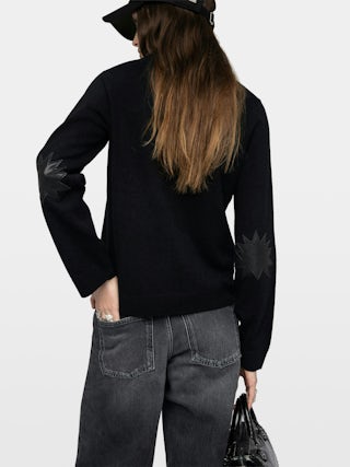 Jumper Cara - Round neck jumper with leather patch.