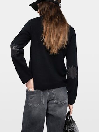 Pull Cara - Pull col rond avec patch en cuir.