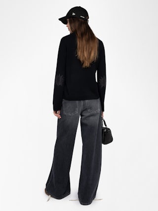 Pull Cara - Pull col rond avec patch en cuir.