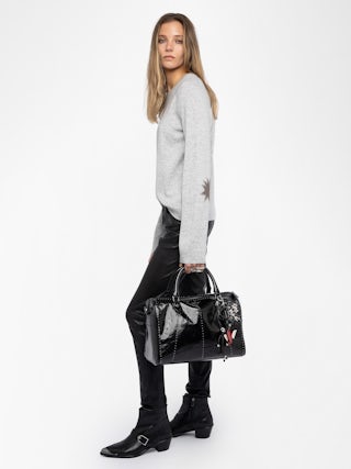 Pull Cara - Pull col rond avec patch en cuir.