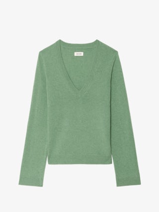 Pull Vera - Pull col v avec patch en cuir.