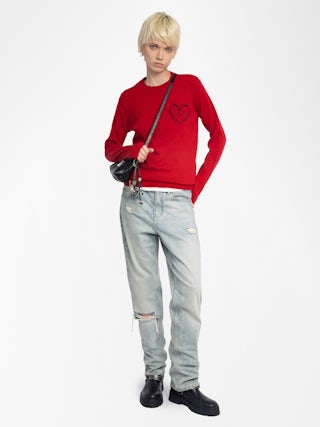 Kendy Jumper - Round neck jumper with heart embroidery on front.