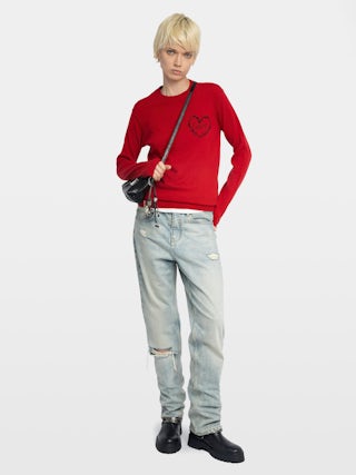 Pull Kendy - Pull col rond avec broderie coeur à l'avant.