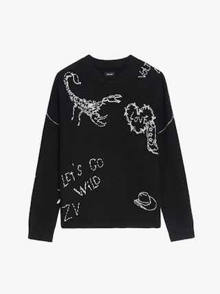 Baba Embroidered Wool Sweater - Sweater with round neckline and hand embroideries all over.