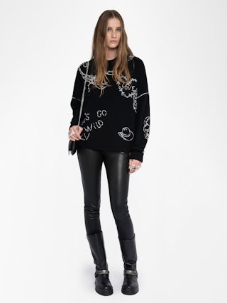 Baba Embroidered Wool Sweater - Sweater with round neckline and hand embroideries all over.