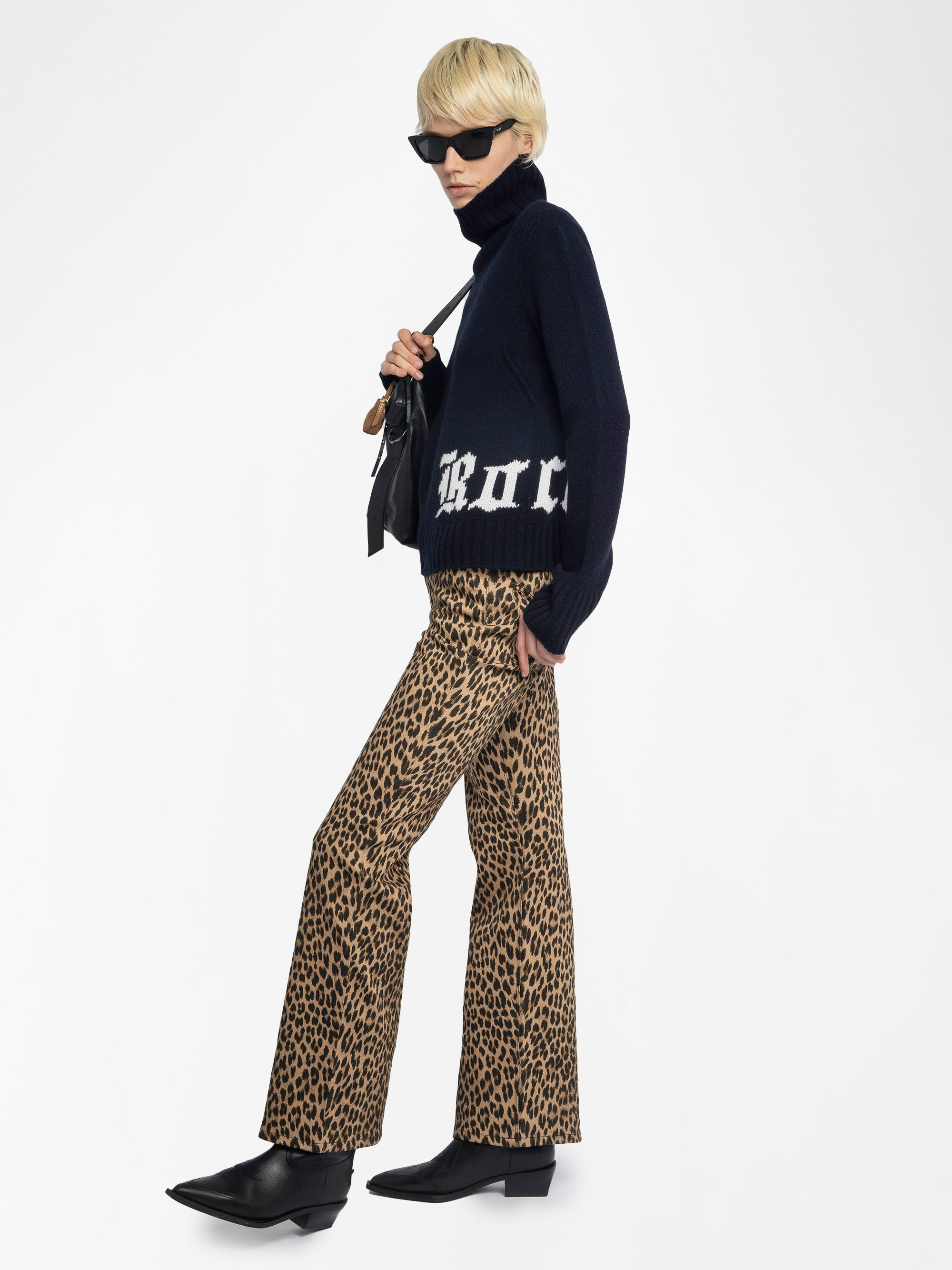 Nalma Wool Sweater - Sweater with high neck and rock detail on lower front.